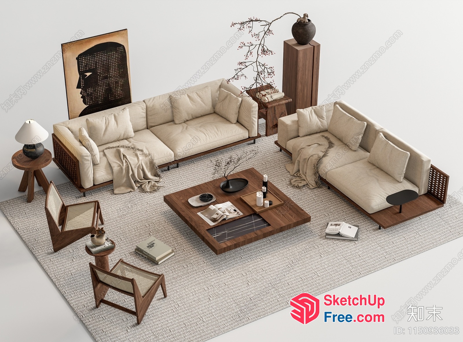 Modern Japanese Minimalist Living Room Furniture 3D SketchUp File