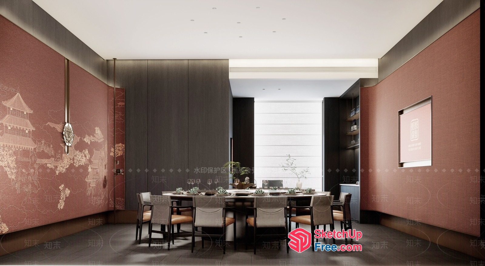 Elegant Chinese Style Dining Room Interior 3D SketchUp File