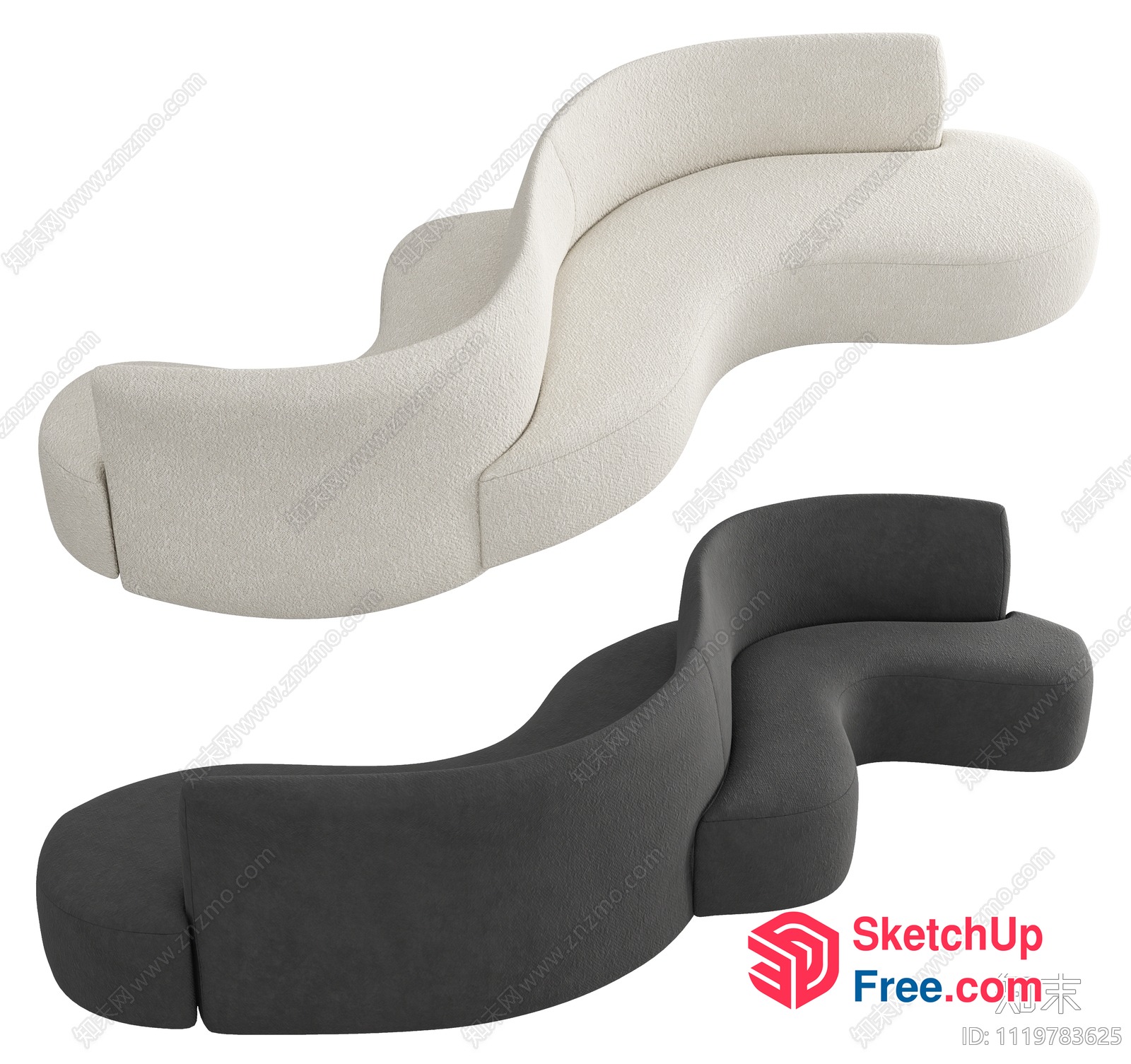 Curved Sofa With Two Seating Areas 3D SketchUp File