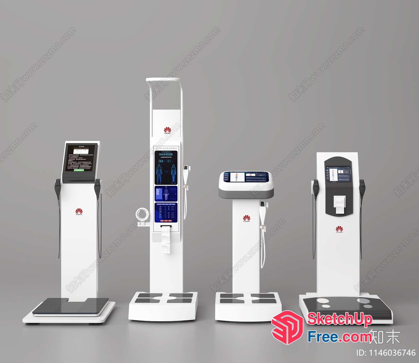 Four White Digital Scales With Red Logos 3D SketchUp File