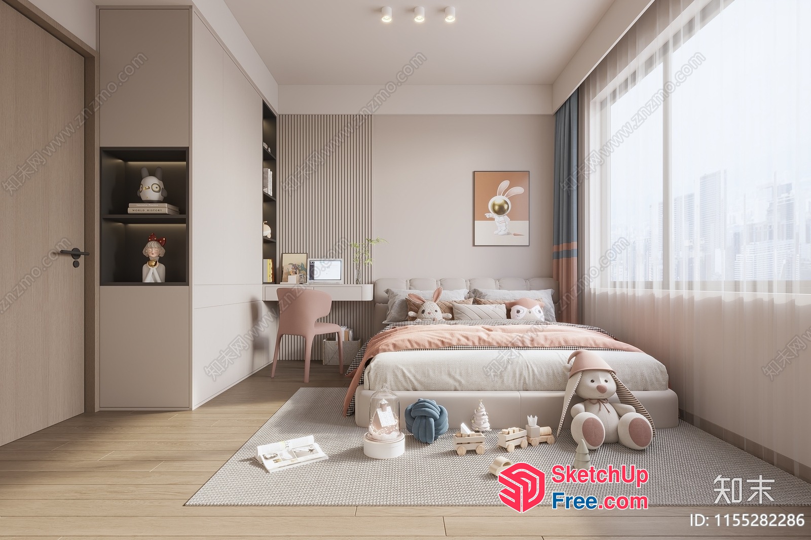 Cozy Modern Minimalist Bedroom With Soft Pastel Tones 3D SketchUp File