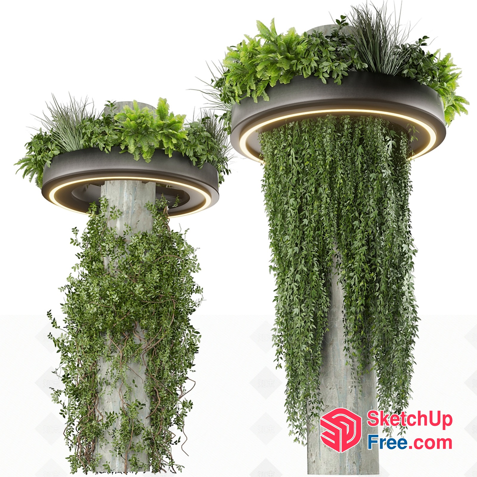 Elegant Pillars With Lush Greenery And Modern Lighting 3D SketchUp File