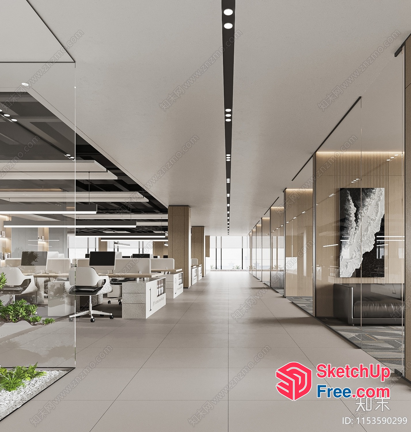Modern Office Space With Sleek Glass Walls And Minimalist Decor 3D SketchUp File