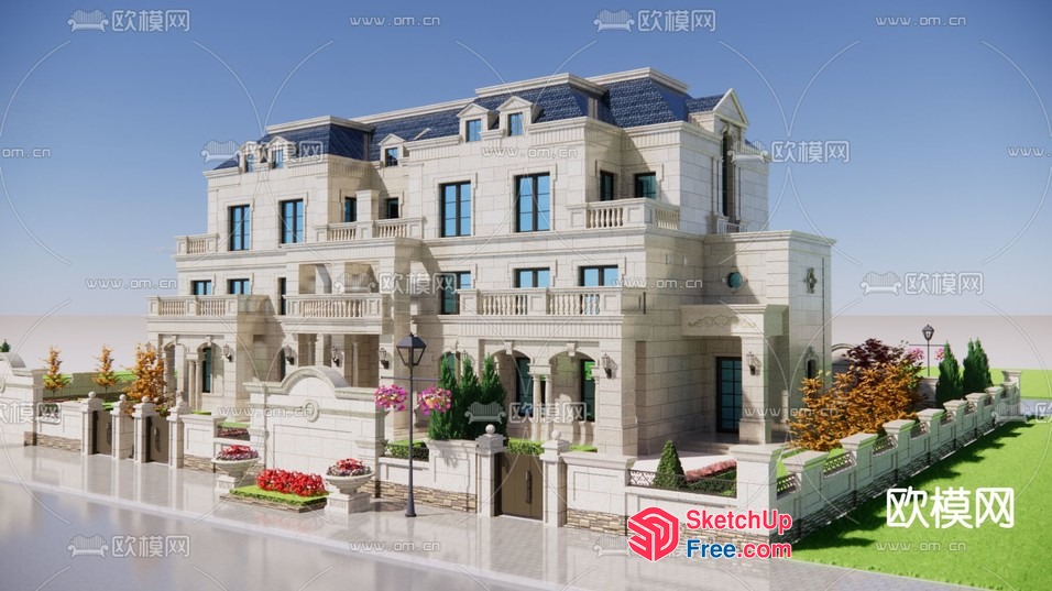 Luxurious European-Style Mansion With Elegant Architecture 3D SketchUp File