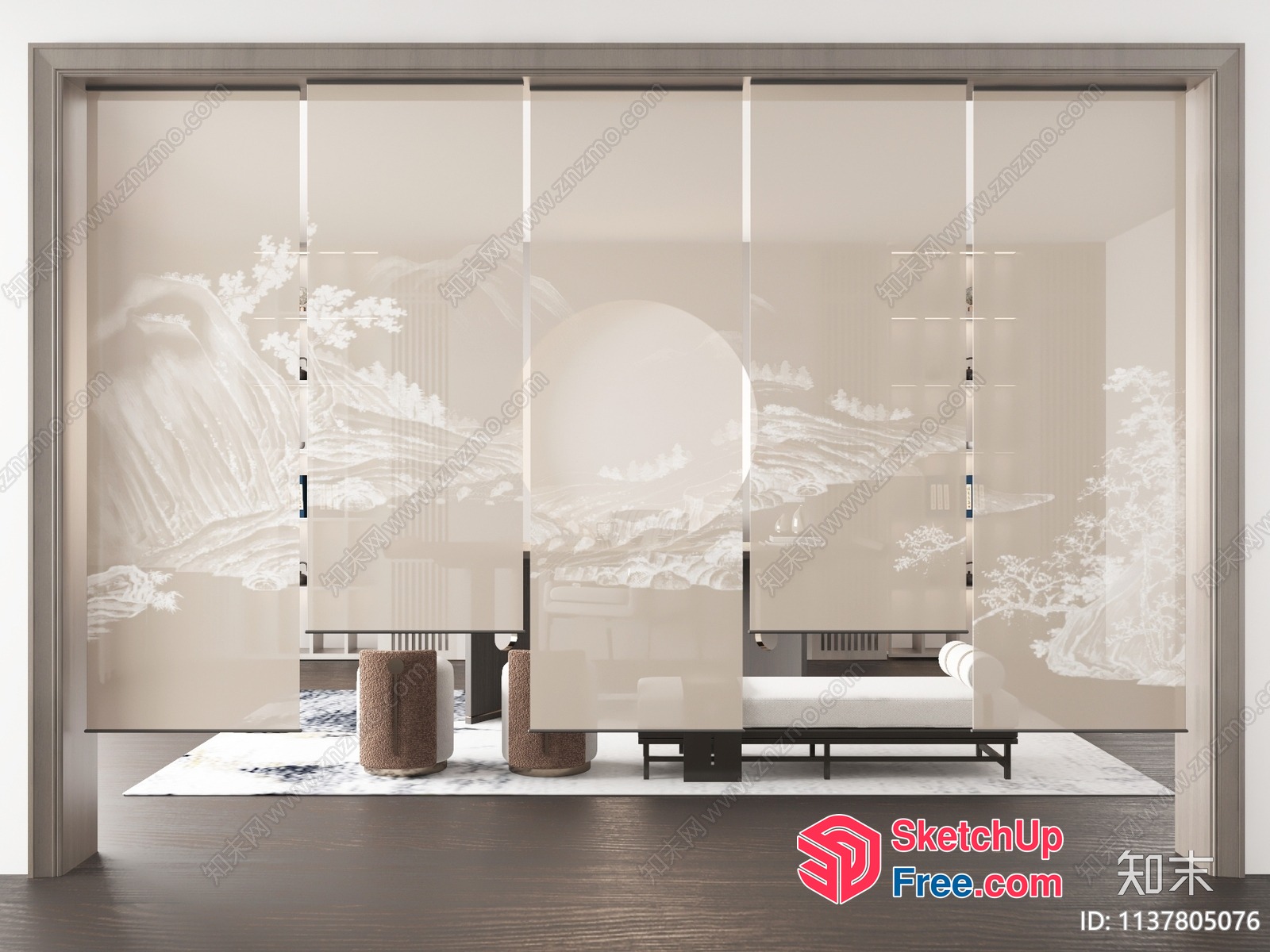 Modern Japanese-Style Partition Screen 3D SketchUp File