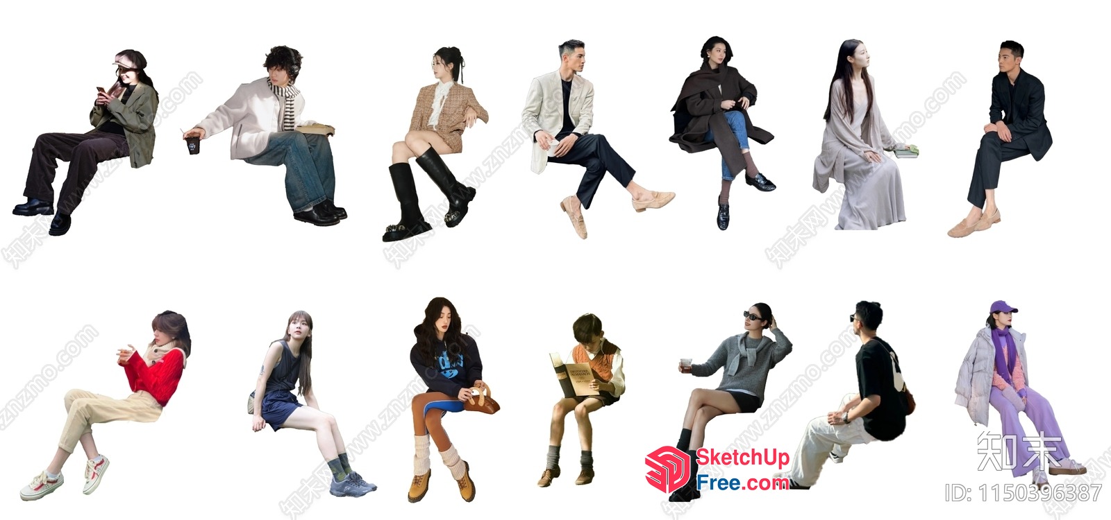 People Sitting In Various Poses 3D SketchUp File