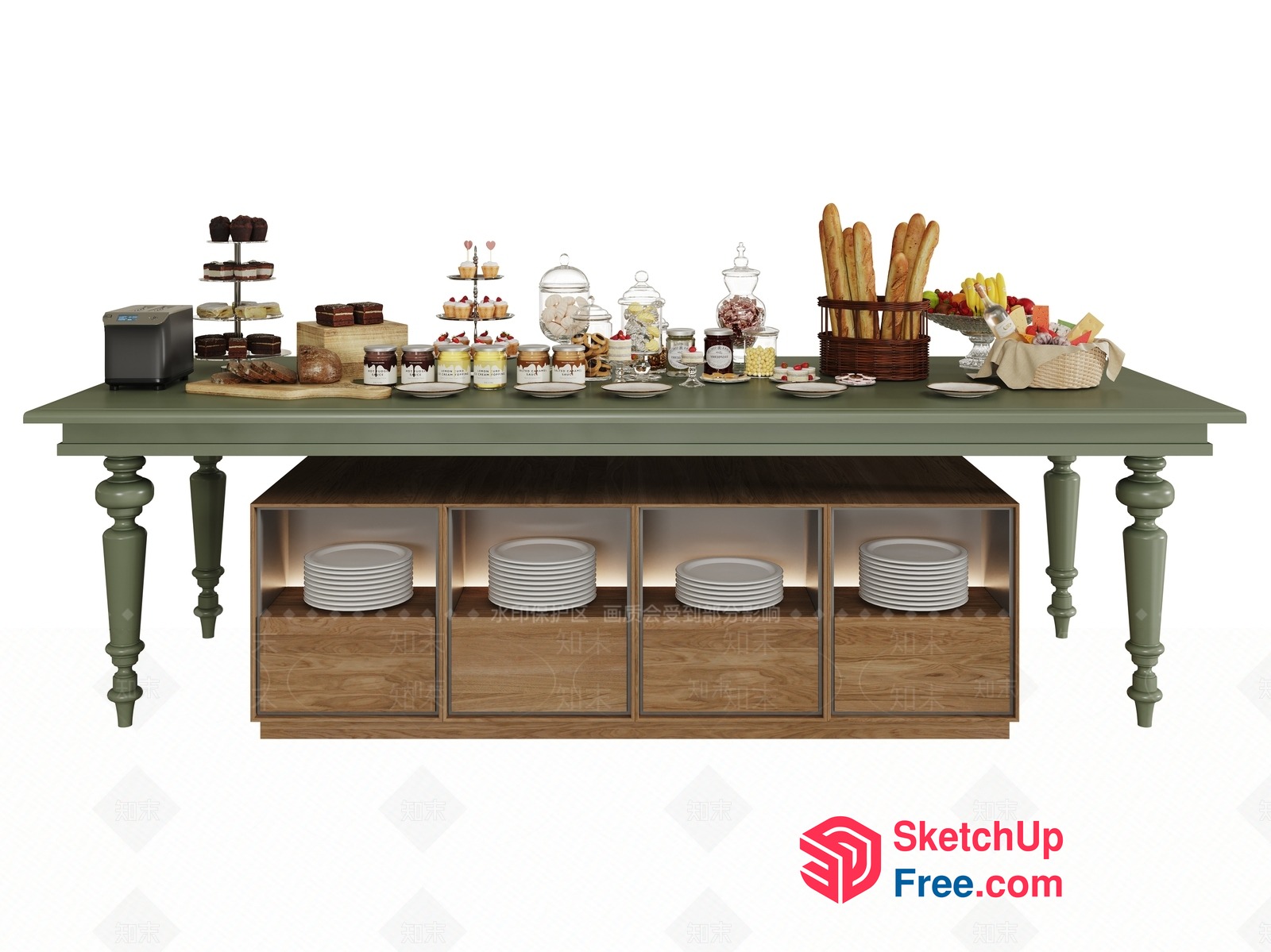 Elegant Buffet Spread On A Green Table 3D SketchUp File