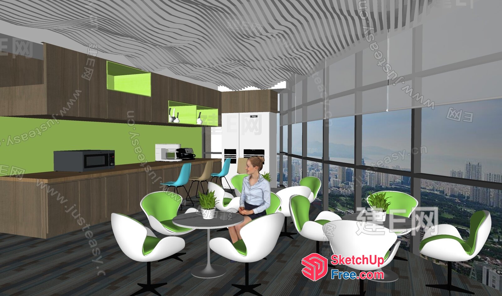 Modern Office Space With Green Accent 3D SketchUp File