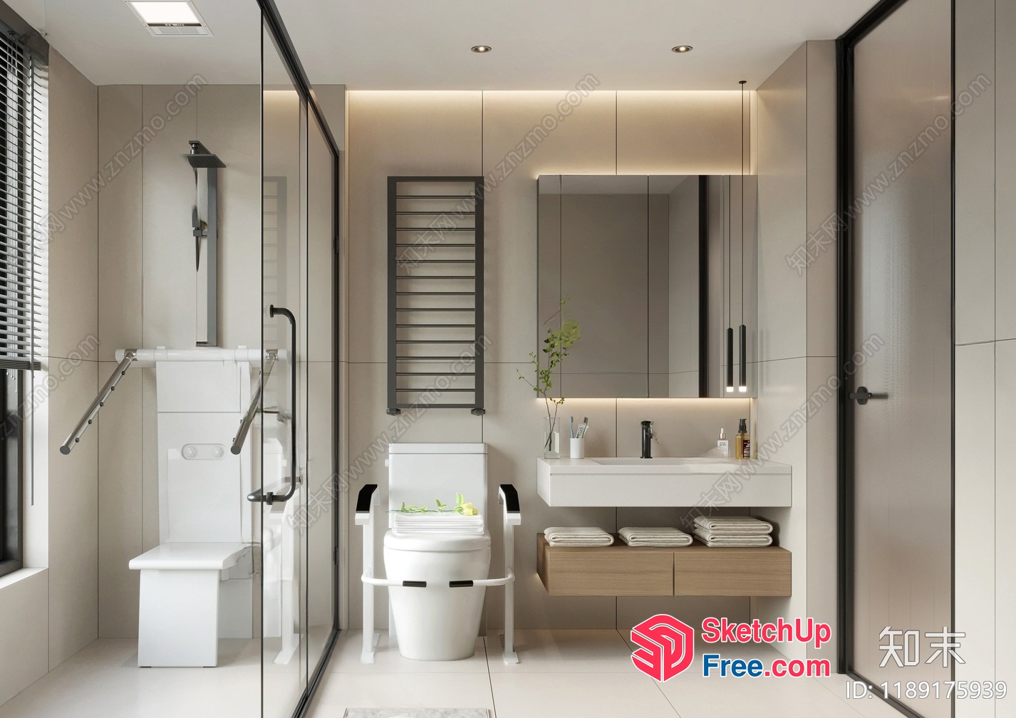 Modern Bathroom Interior With White And Grey Tones 3D SketchUp File