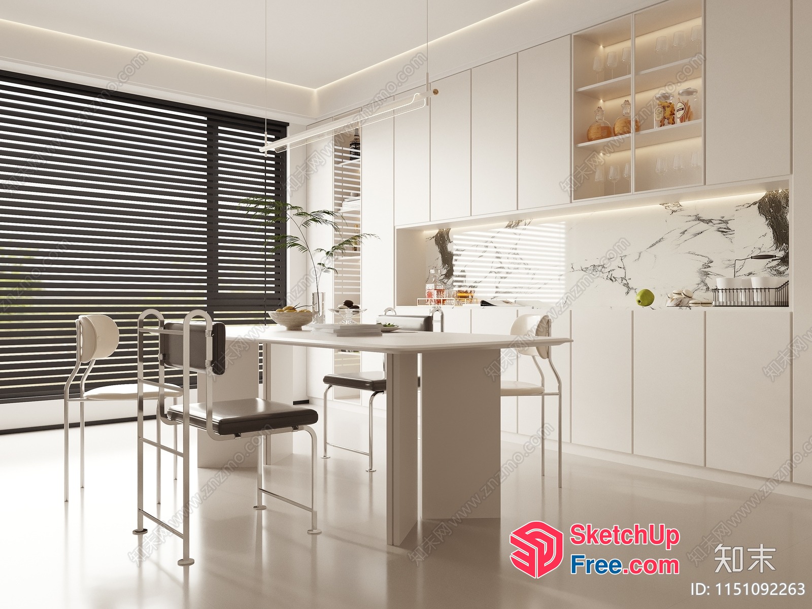 Minimalist White Kitchen With Sleek Design And Modern Appliances 3D SketchUp File