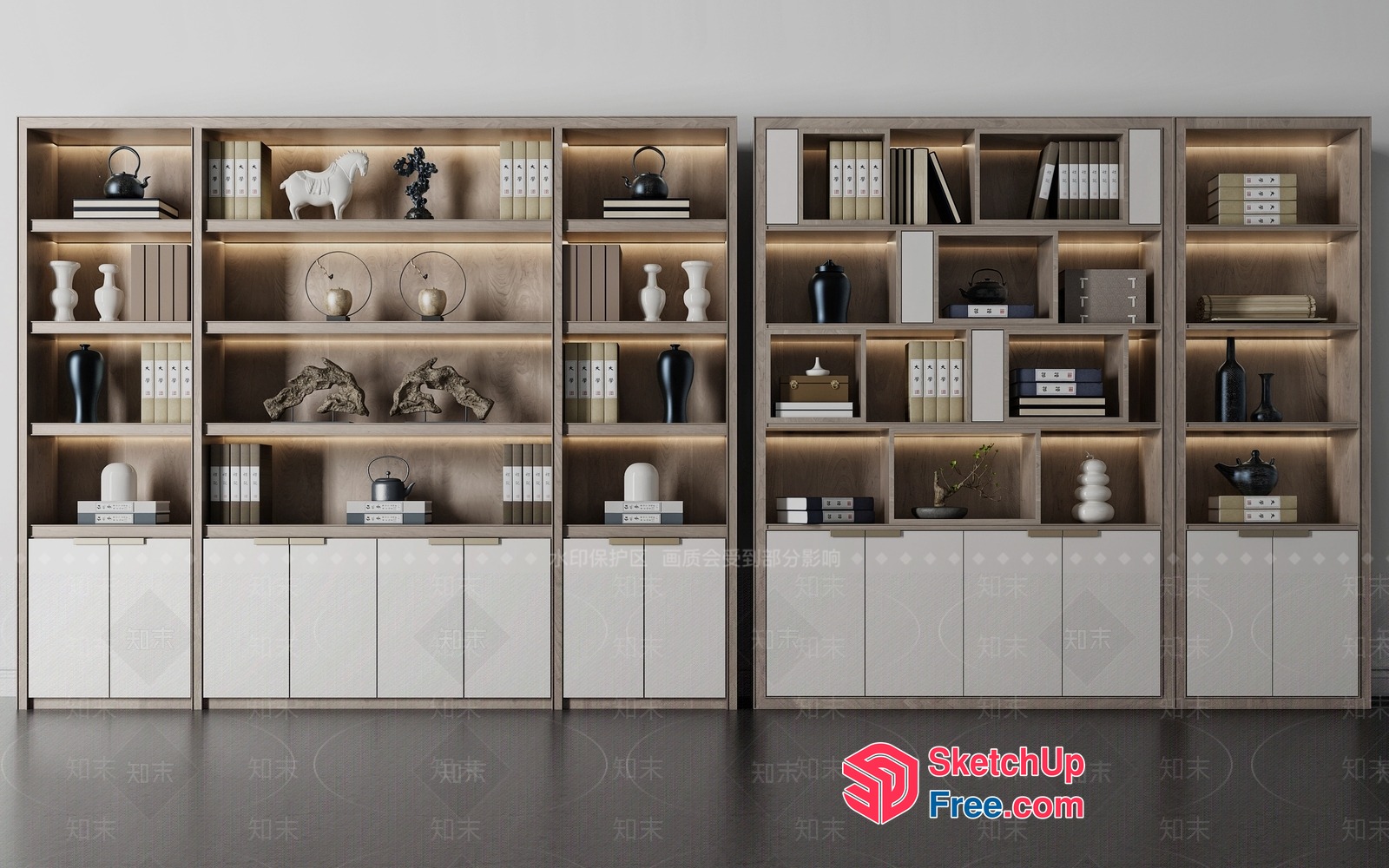 Modern Shelving Unit With Led Lighting And Decorative Items 3D SketchUp File