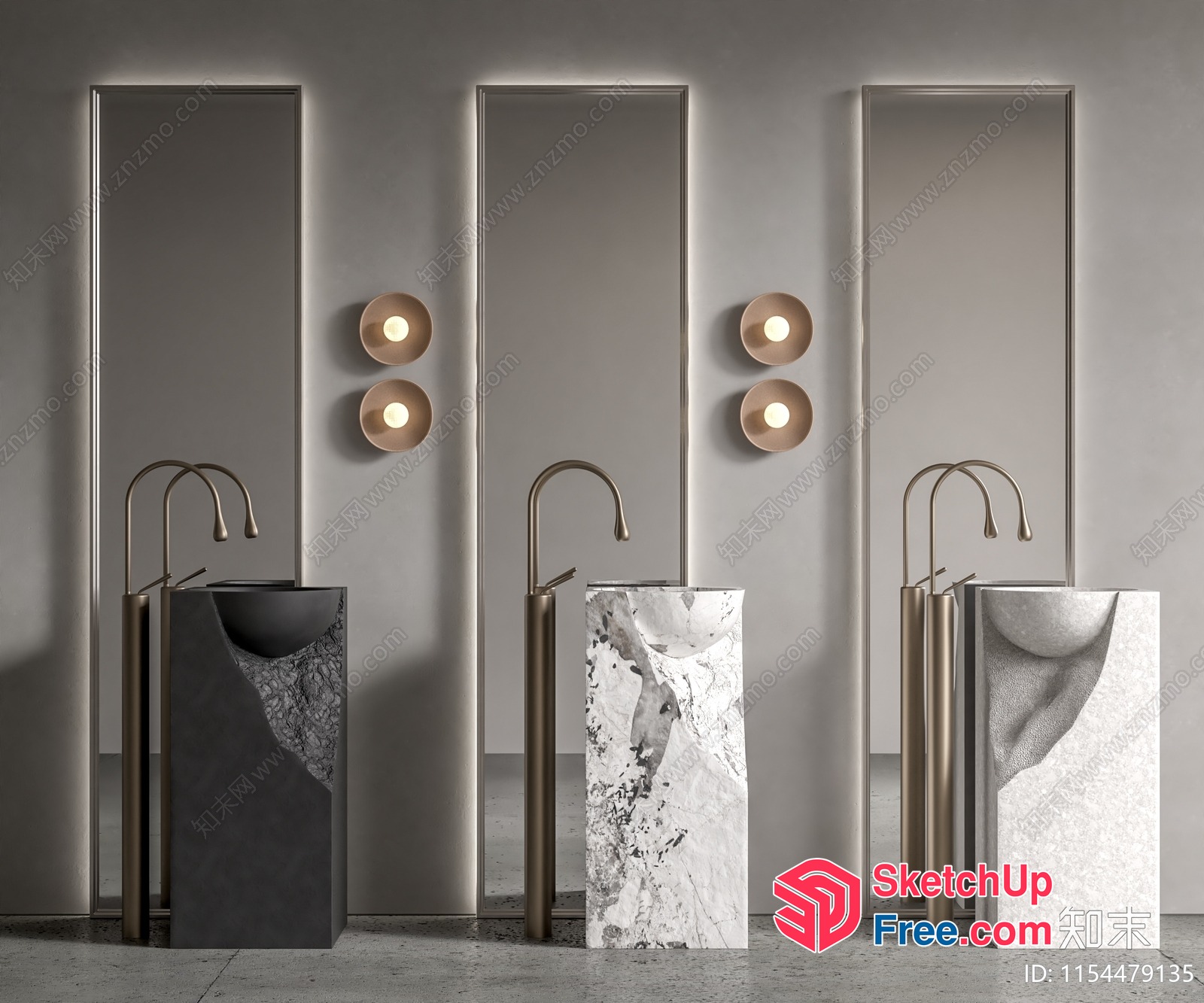 Modern Marble And Brass Bathroom Fixtures 3D SketchUp File