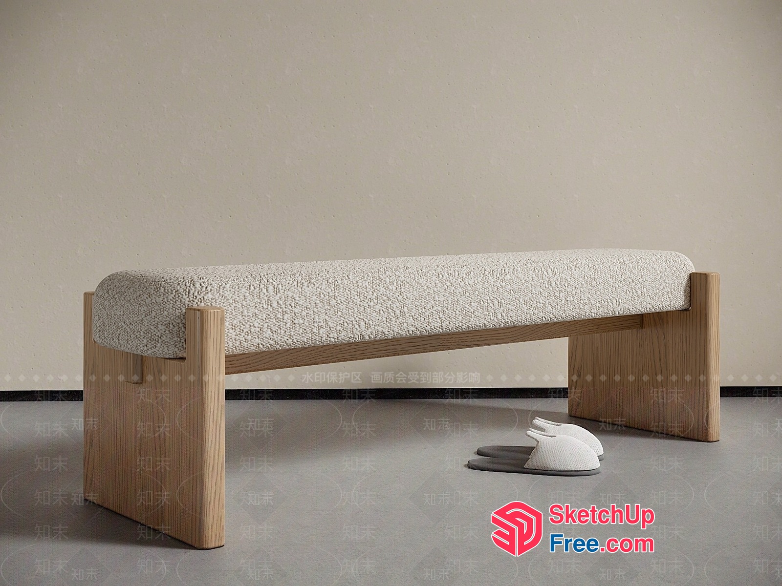 Simple Wooden Bench With White Cushion 3D SketchUp File