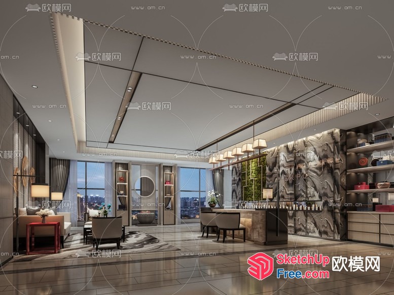Luxurious Modern Living Room With City View 3D SketchUp File