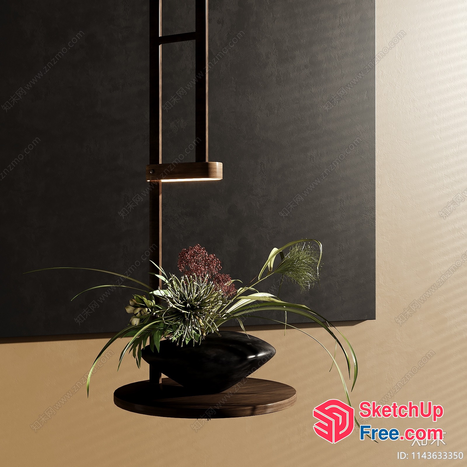 Modern Japanese Style Interior Decor With Elegant Flower Arrangement 3D SketchUp File