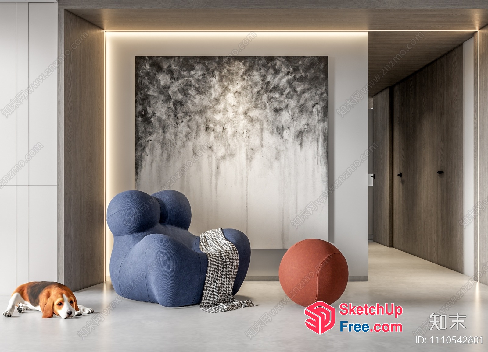 Modern Interior With A Beagle And Abstract Art 3D SketchUp File