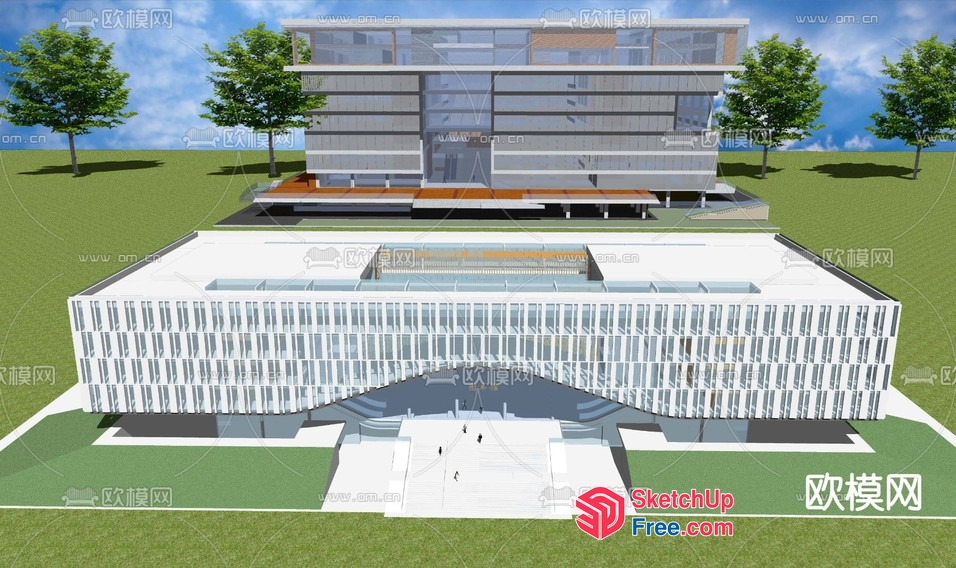Modern Commercial Office Building Exterior 3D SketchUp File