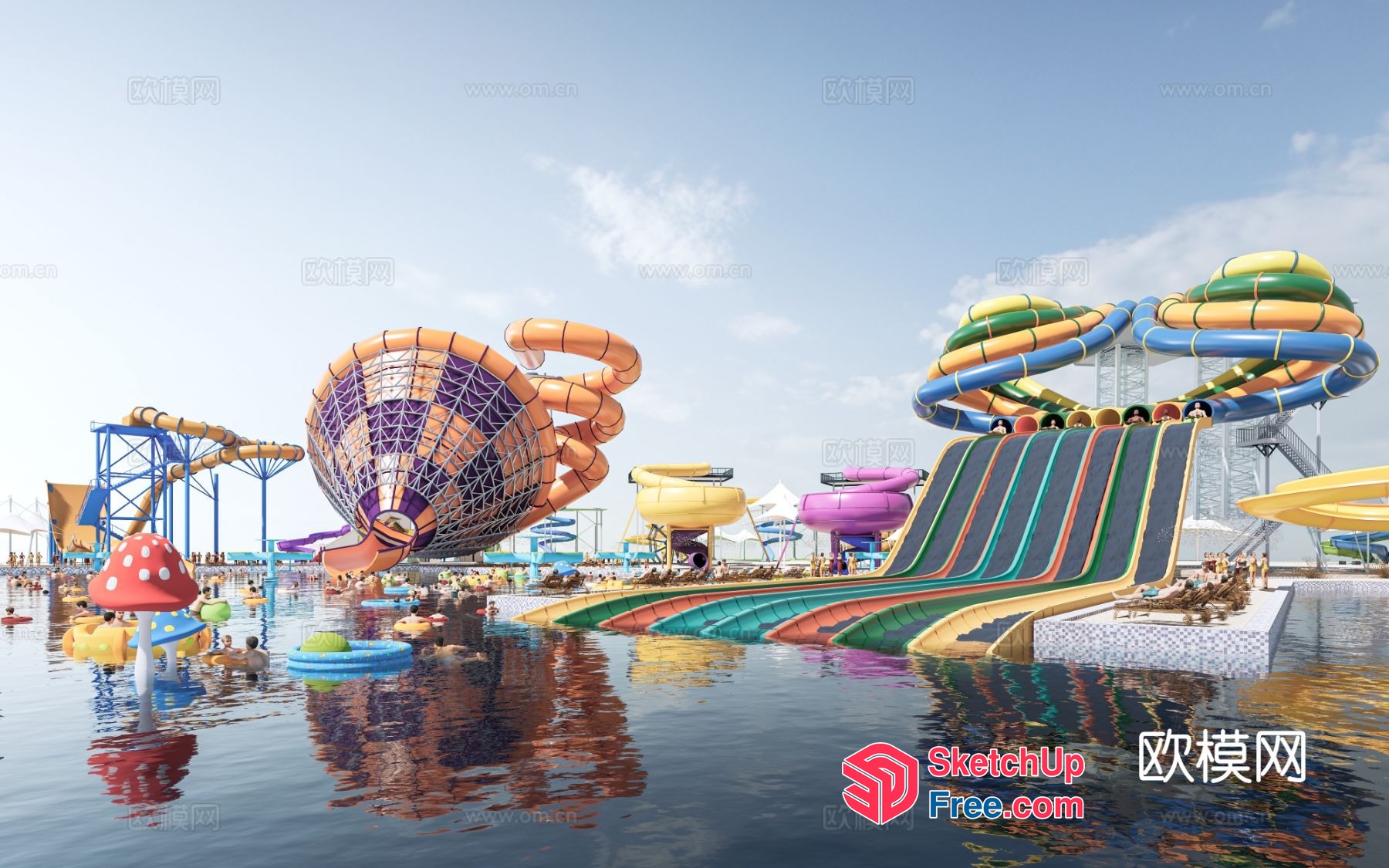 Colorful Water Park With Unique Slide Designs 3D SketchUp File