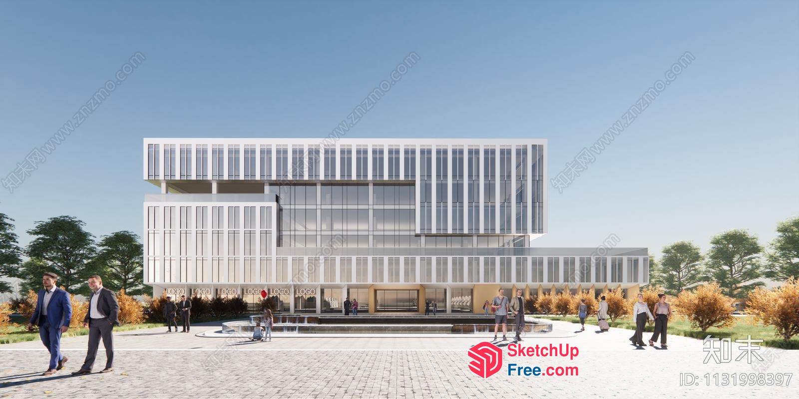 Modern Office Building With Glass Curtain Wall 3D SketchUp File