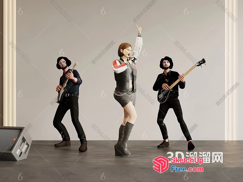 3D Rendering Of A Band Performing On A Stage 3D SketchUp File