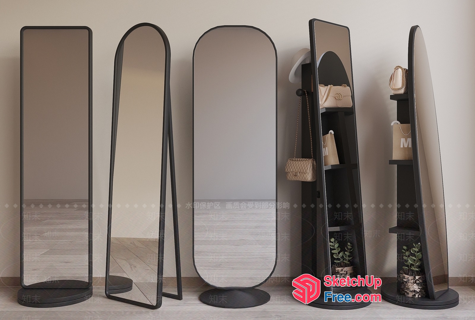 Stylish Black Mirrors And Shelving Units 3D SketchUp File