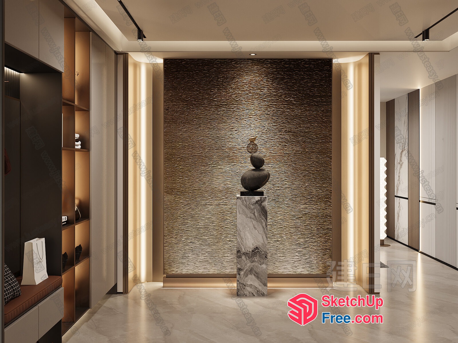 Modern Minimalist Pillar And Staircase Interior 3D SketchUp File