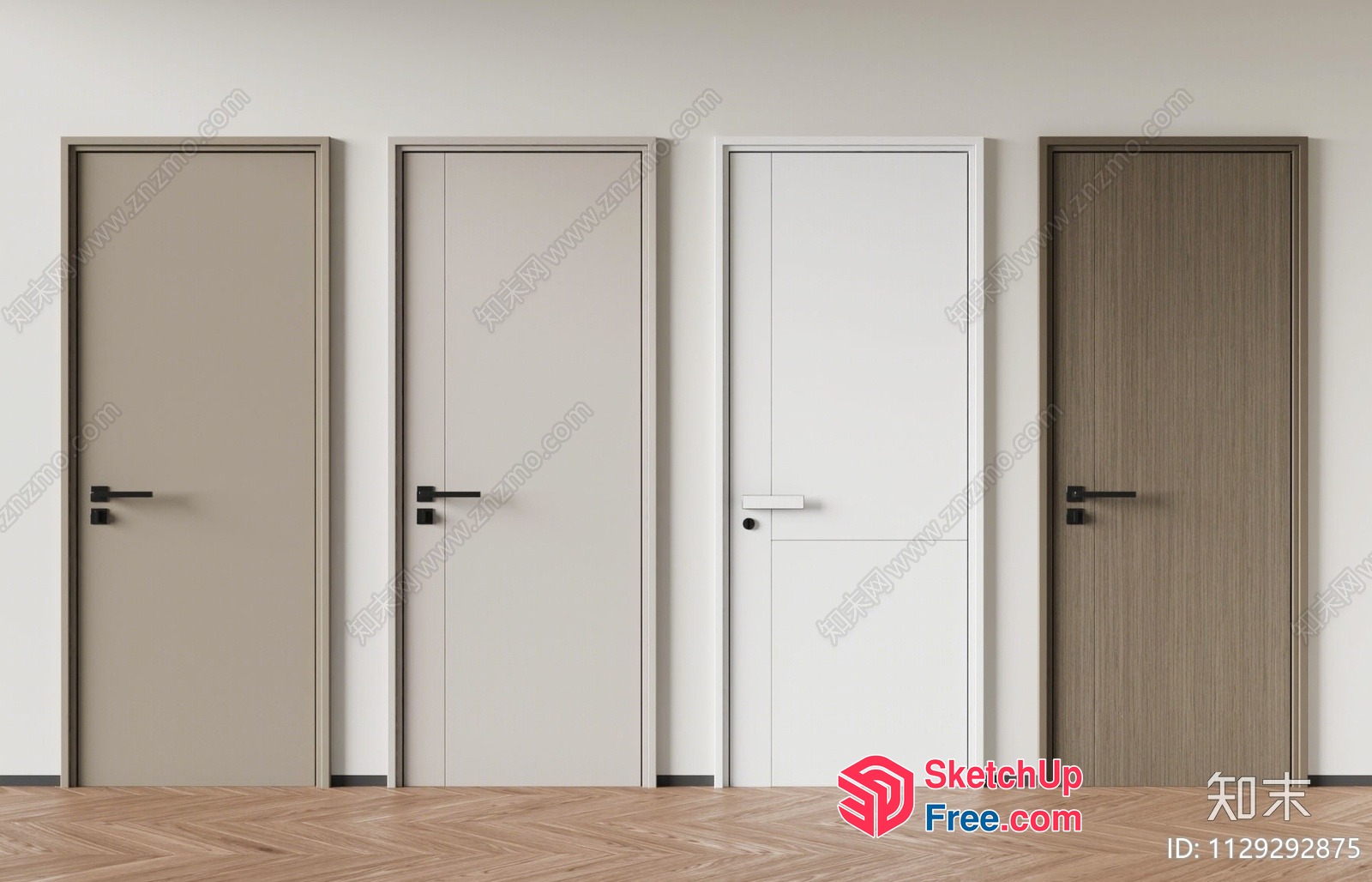 Modern Doors With Sleek Handles And Wood Grain Finishes 3D SketchUp File