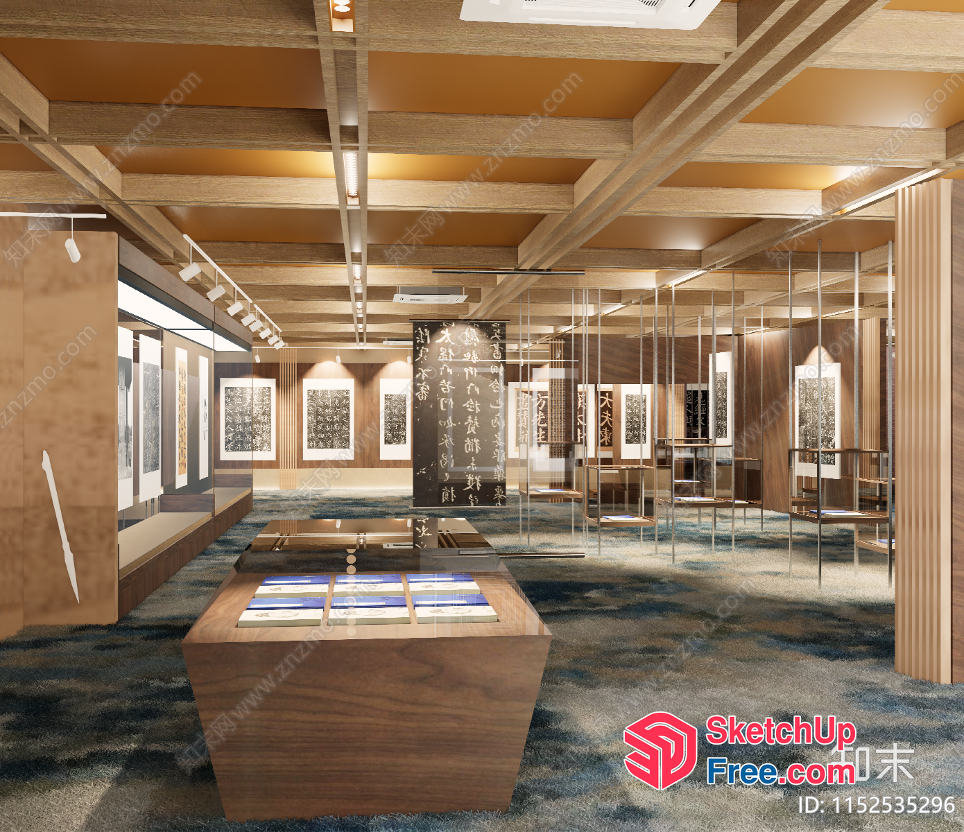 Museum With Glass Walls And Wooden Furniture 3D SketchUp File