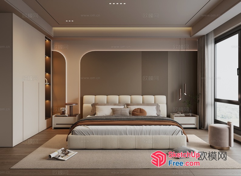 Elegant Modern Bedroom With Creamy And White Accents 3D SketchUp File