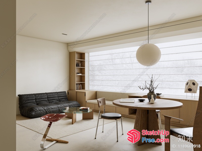 Minimalist Japanese-Style Living Room With Natural Light 3D SketchUp File