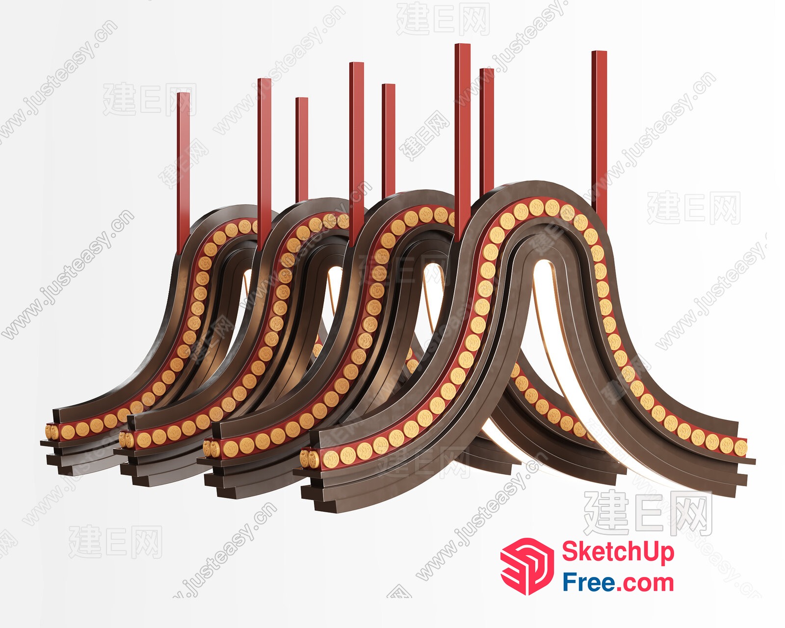 Intricate Brown And Gold Ornate Stair Railing 3D SketchUp File