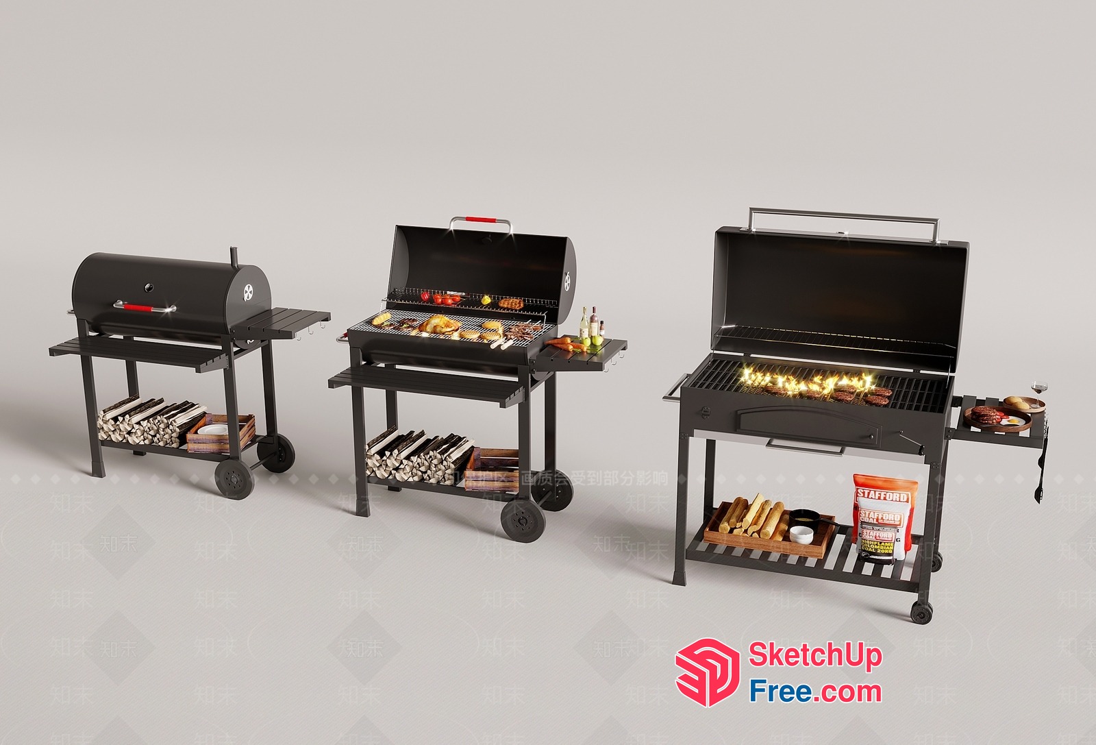 Barbecue Grill Station With Accessories 3D SketchUp File