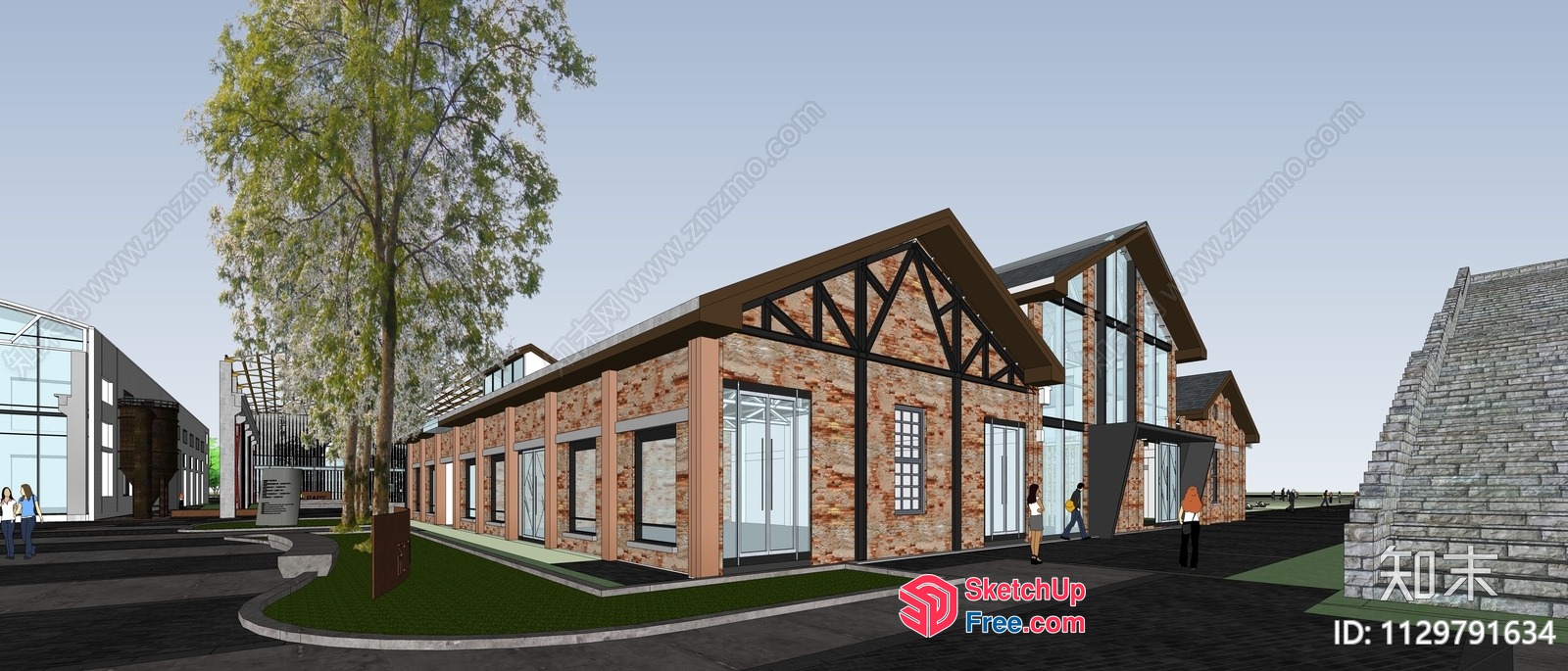 Exterior Design Of A Commercial Street Building With A Modern And Natural Aesthetic 3D SketchUp File