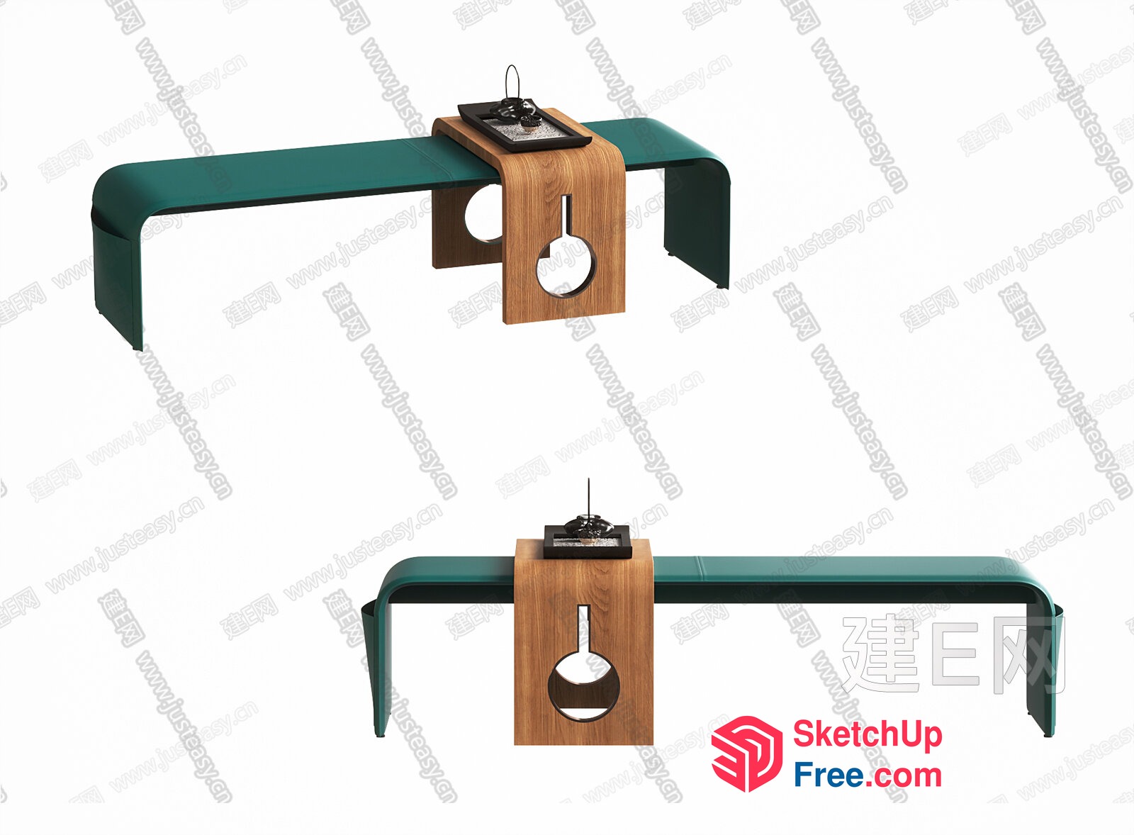Modern Minimalist Green And Wood Table 3D SketchUp File