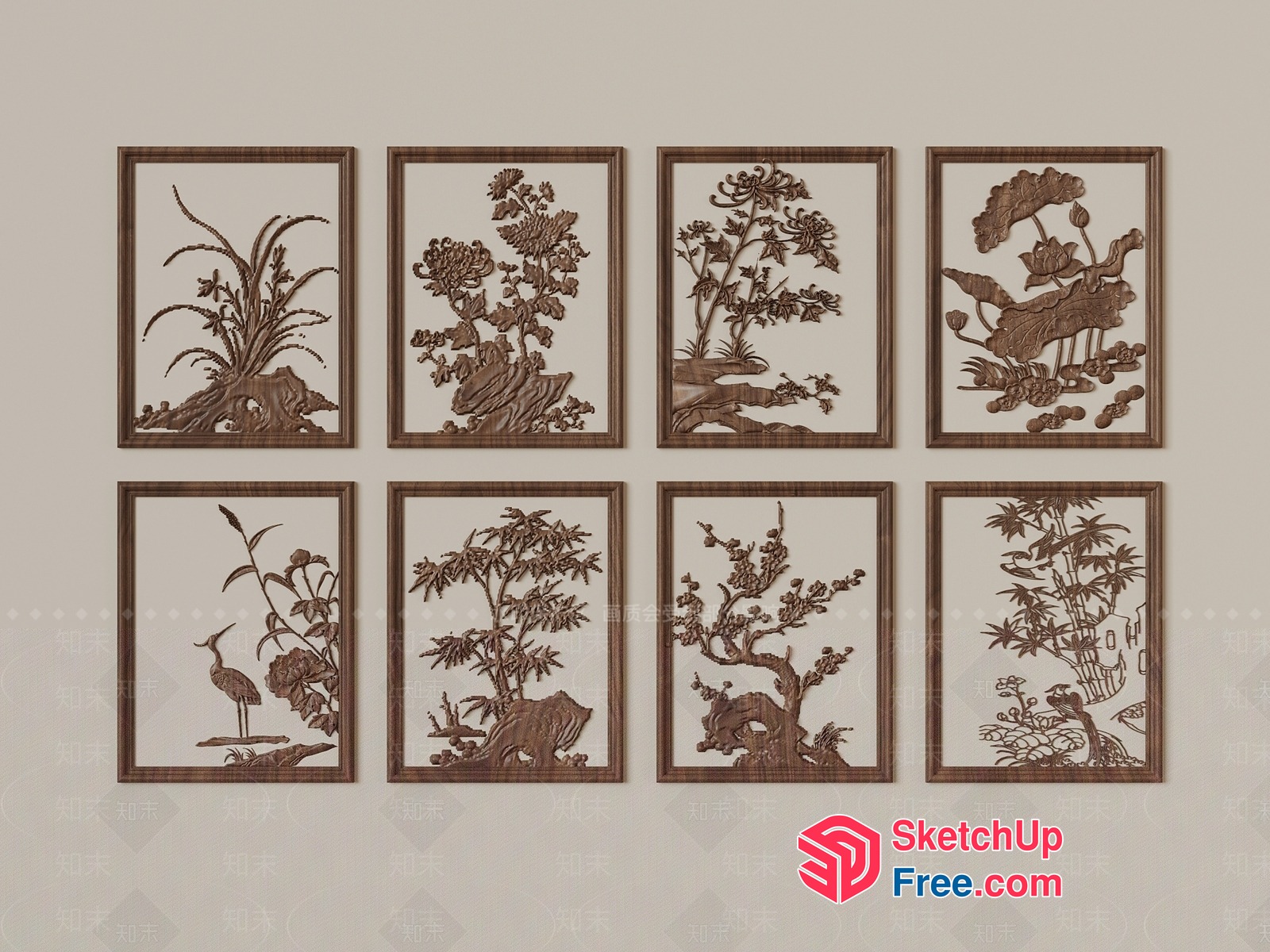 Elegant Traditional Asian-Inspired Wood Carvings 3D SketchUp File