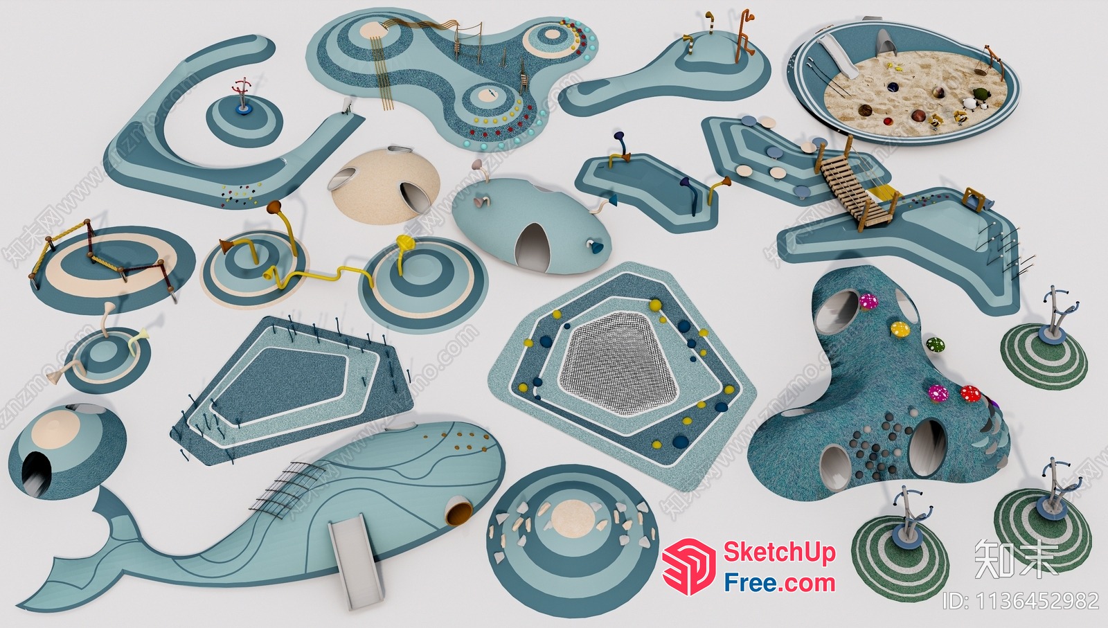 Futuristic Blue And Green Abstract Architecture Scene 3D SketchUp File