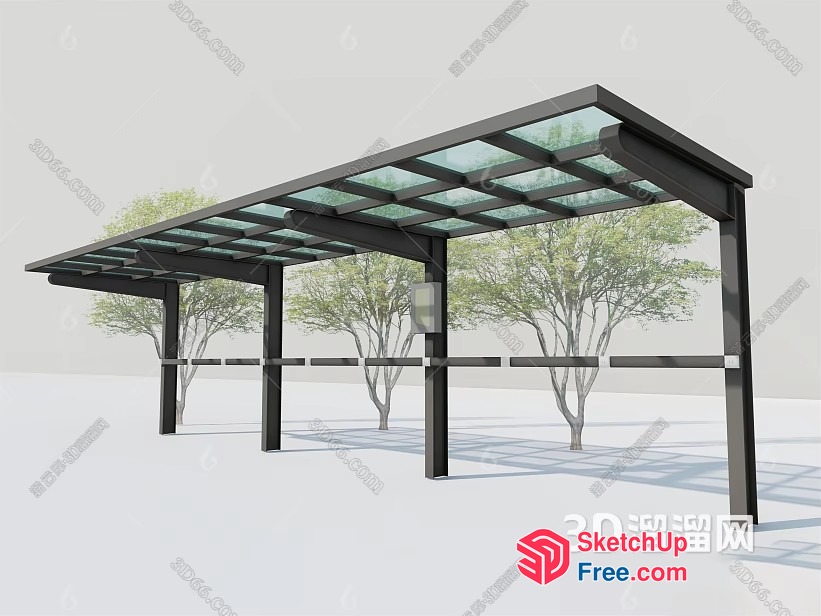Modern Outdoor Glass Roofed Pavilion 3D SketchUp File
