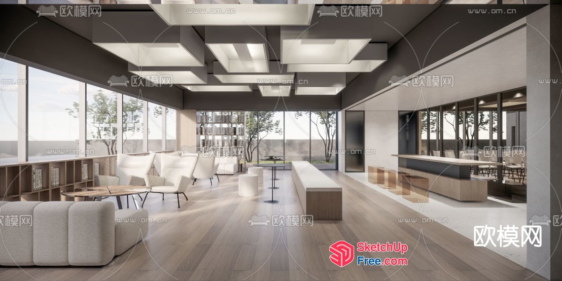 Modern Office Space With Large Windows And Minimalist Decor 3D SketchUp File