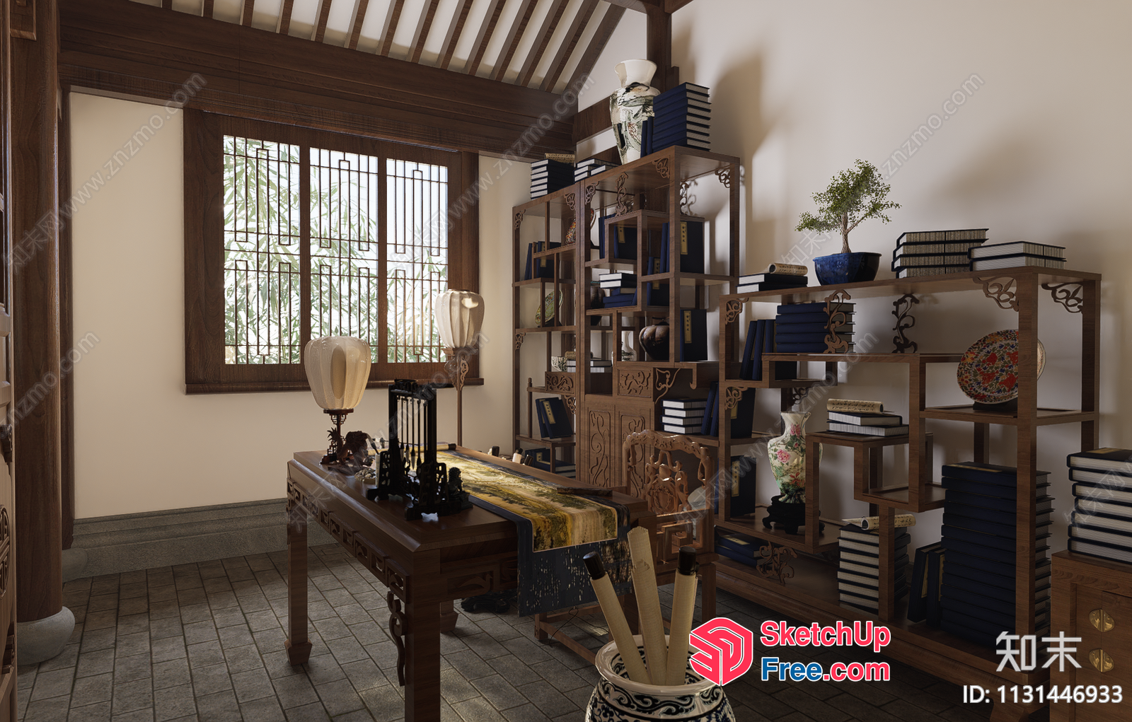 Traditional Chinese-Inspired Interior With Ornate Furniture And Decor 3D SketchUp File