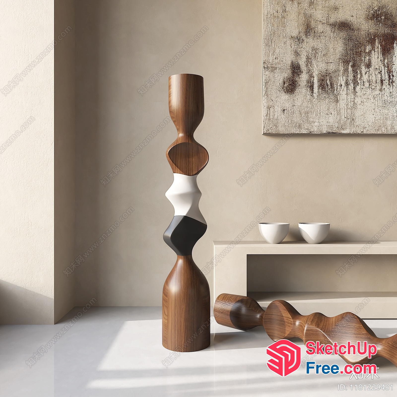 Artistic Wood Sculpture With Abstract Shapes And Colors 3D SketchUp File
