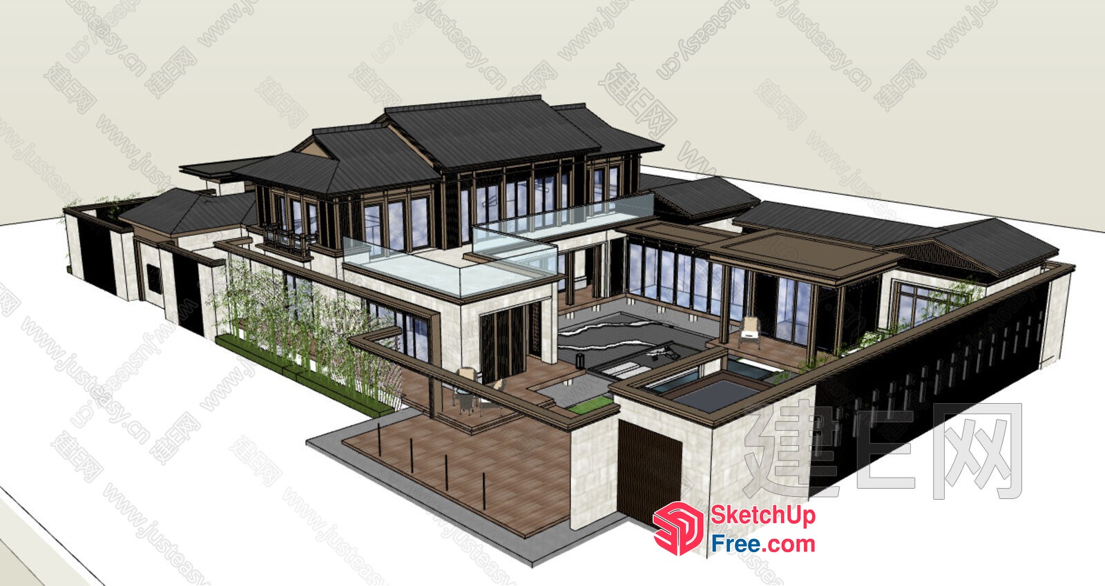 Modern Asian-Inspired Villa With Rooftop Balconies And Terraces 3D SketchUp File