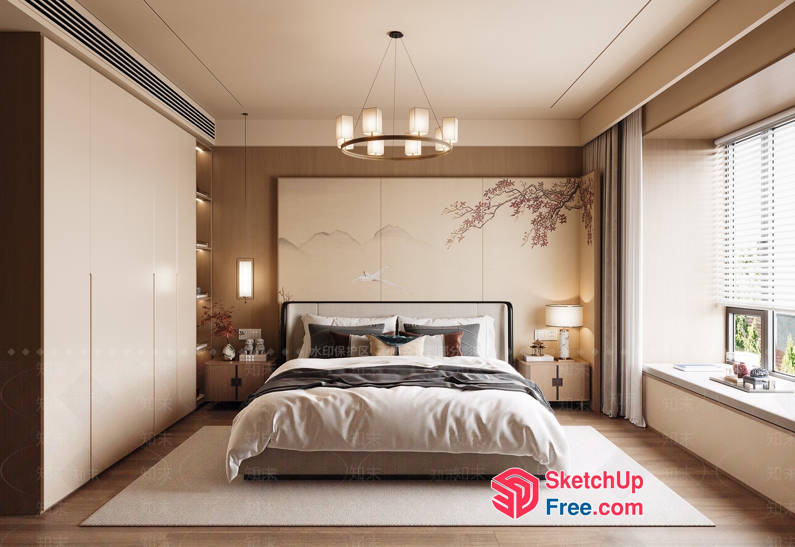Elegant Modern Japanese-Inspired Bedroom Design 3D SketchUp File