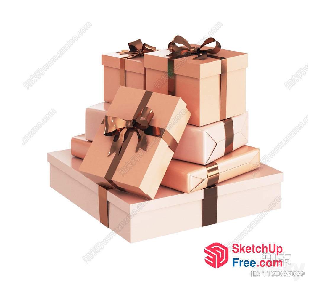 Elegant Rose Gold Wrapped Gift Boxes 3D SketchUp File