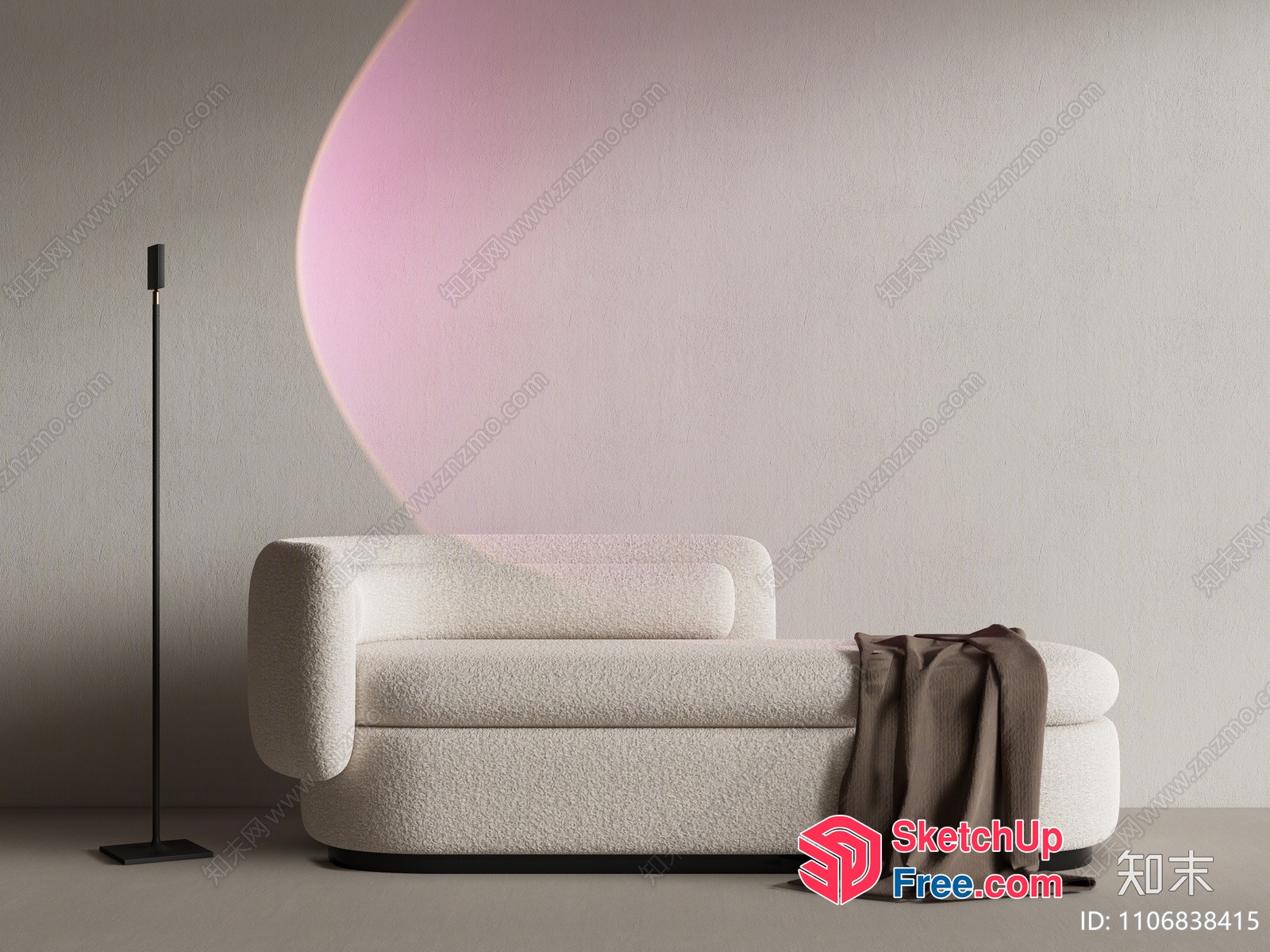 Minimalist Creamy Style Sofa With Black Floor Lamp 3D SketchUp File