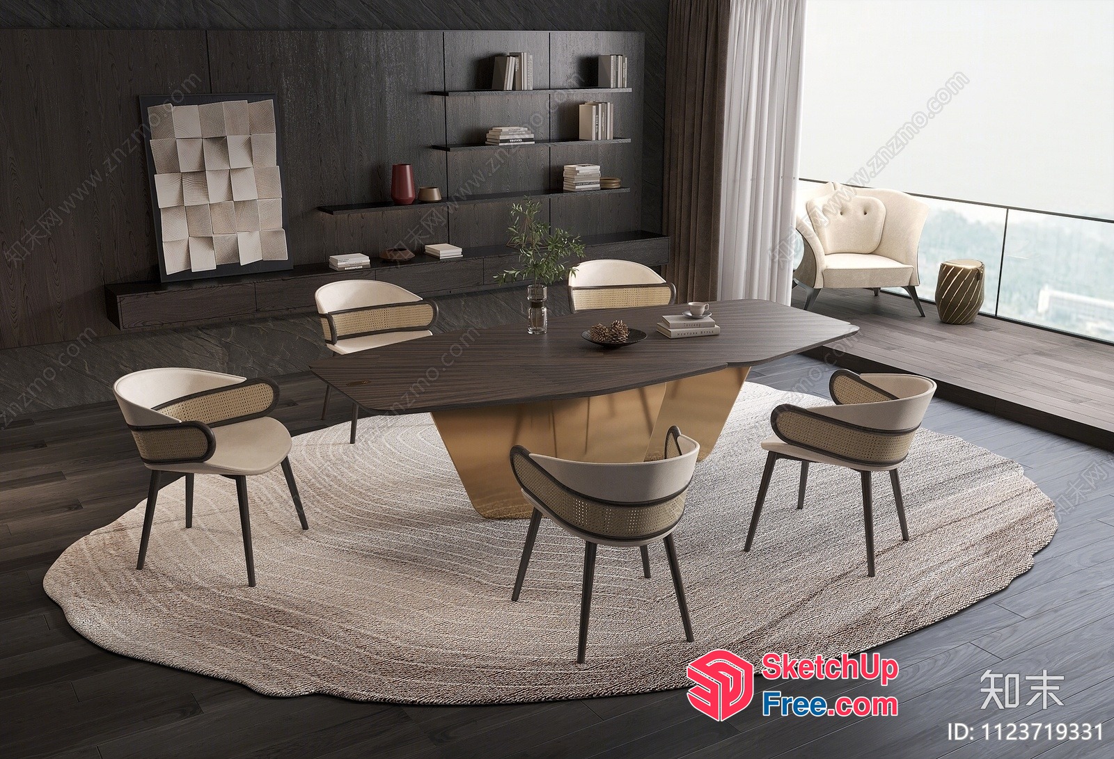 Modern Dining Room With Dark Wood And White Furniture 3D SketchUp File