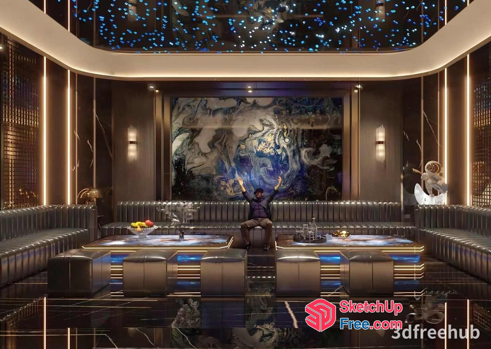 Luxurious Modern Living Room With Astronaut Decor 3D SketchUp File