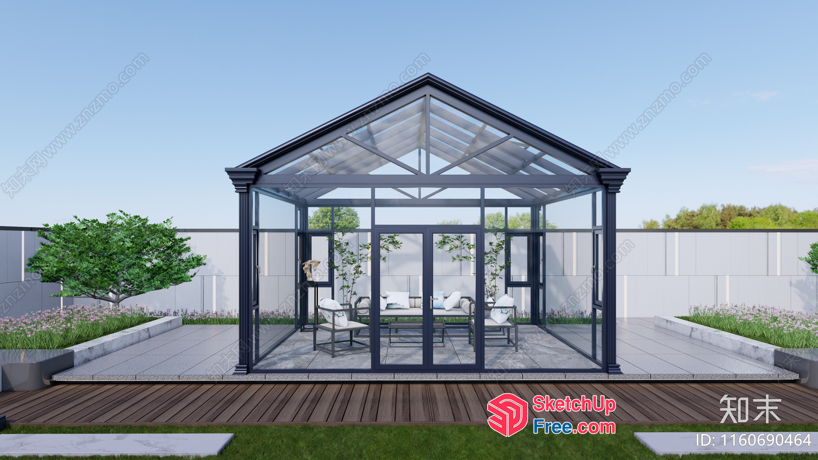 Glass Enclosed Patio With Elegant Furniture 3D SketchUp File