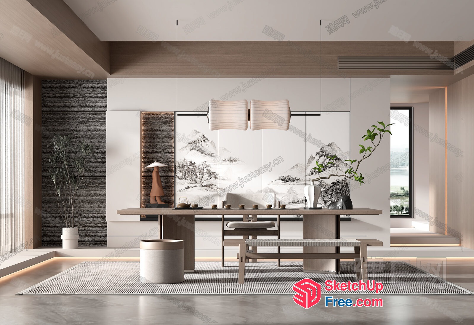 Elegant Minimalist Japanese-Style Dining Room 3D SketchUp File
