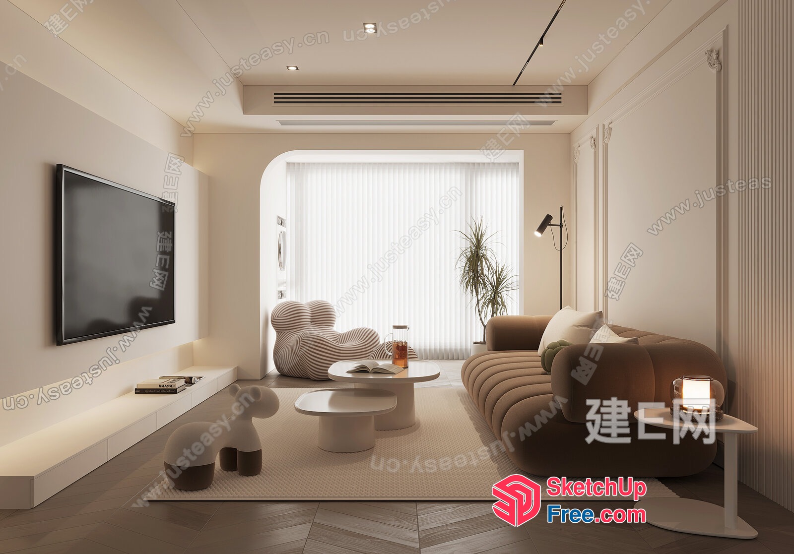 Modern Minimalist Living Room With Natural Light 3D SketchUp File