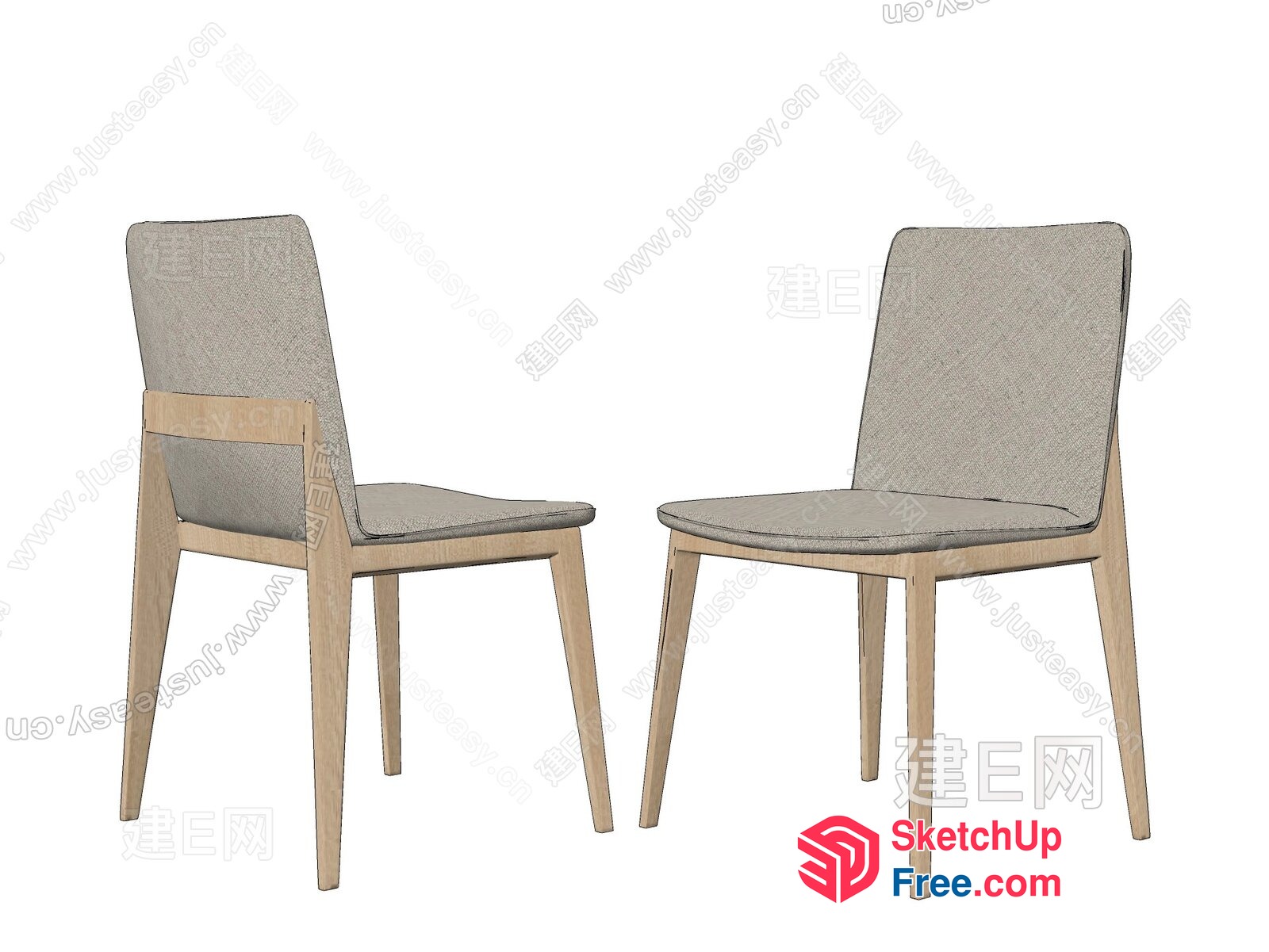Two Light Gray Upholstered Chairs With Light Wood Frames 3D SketchUp File